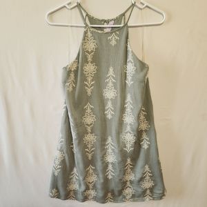 Sage Green Embroidered Floral Strappy Mini Sundress